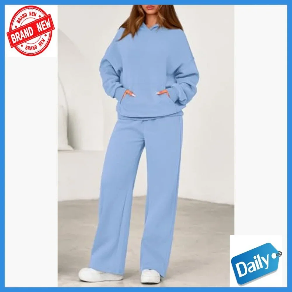Oversized Hoodie & Wide Leg Sweatpants Matching Set, 2-Piece Lounge Tracksuit